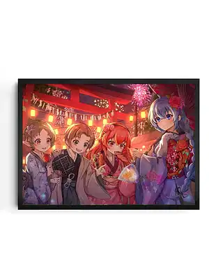 Anime Girls Yukata Festival Scene