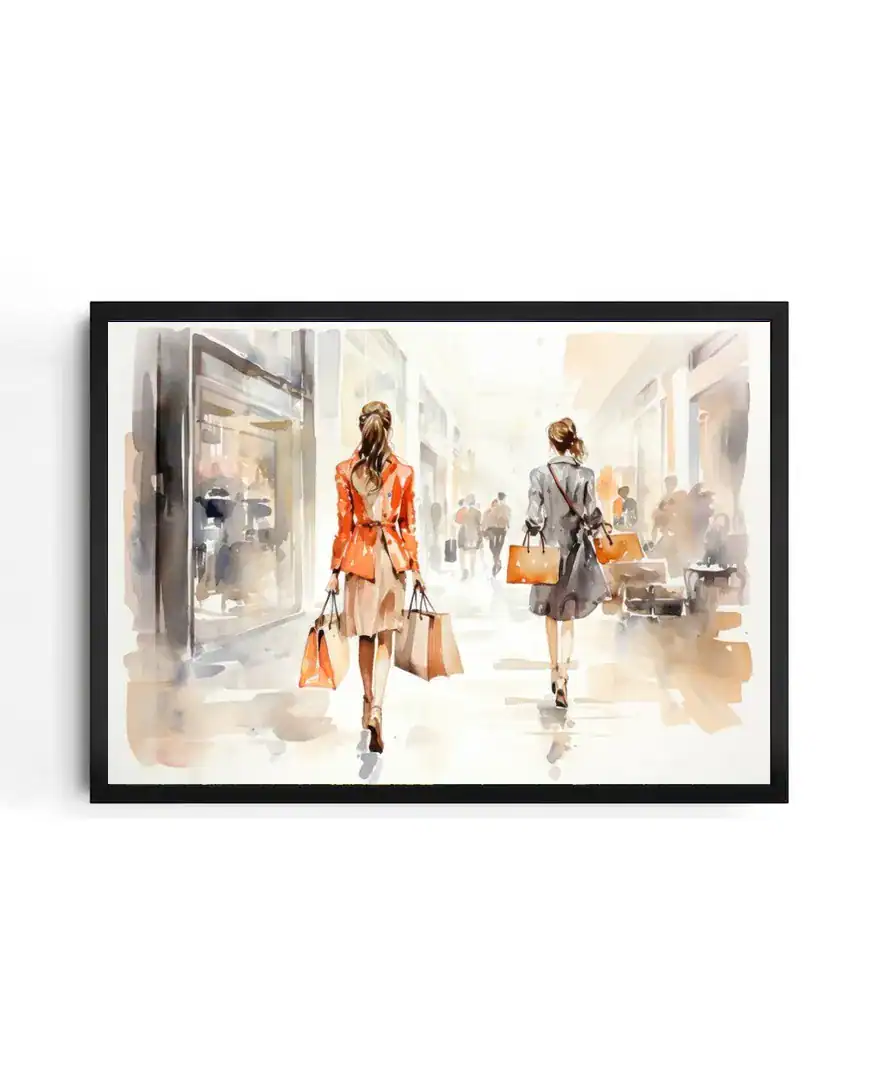 Shopping Scene Watercolor Print